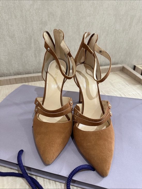 Nine West Shoes - Nine West Tan Suede Pointed-Toe Double Strap Heels